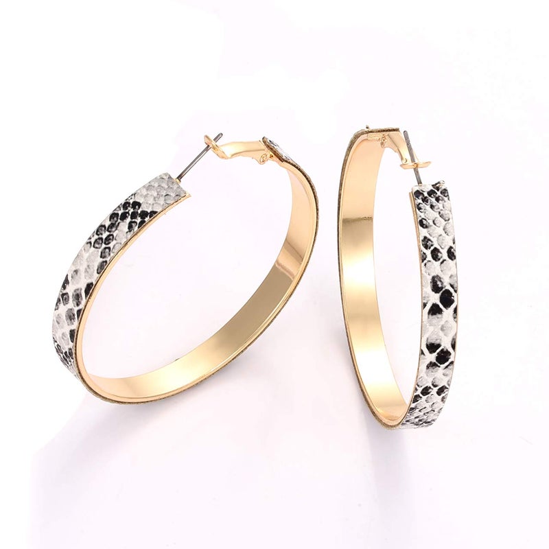 PHALIN Hoop Earrings for Women Leopard Hoop Dangle Earrings Bohemia Statement Circle Earring Studs (B Snakeskin) - Image 4